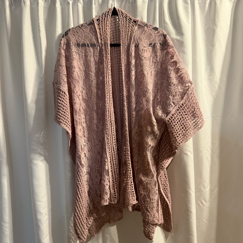 Pretty Persuasions Lace Knit Poncho in Pink - One Size